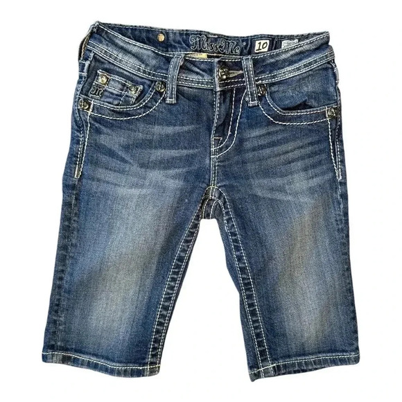 Miss Me Other - Miss Me Girls' Bermuda‎ Denim Shorts Size 10 Blue Distressed Casual